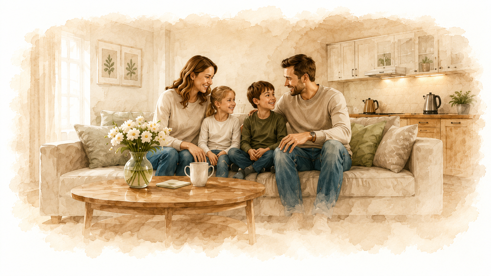 Eine Familie entspannt sich in einem geräumigen Marienhof Apartment