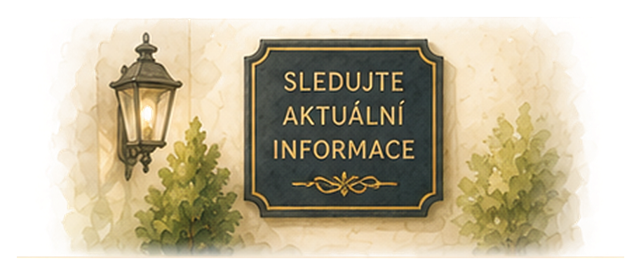 Informační tabule s výzvou ke sledování aktuálních informací Marienhofu