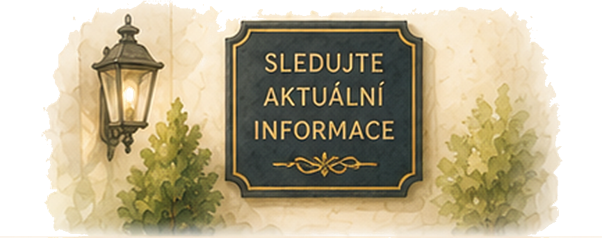 Informační tabule s výzvou ke sledování aktuálních informací Marienhofu