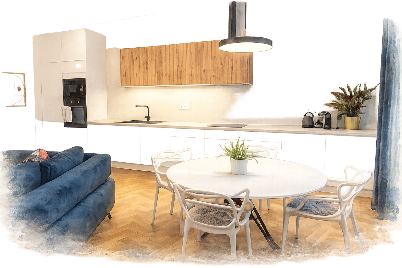 Pohodlný apartmán Marienhof s ložnicí, kuchyní a jídelním stolem